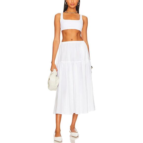 ENZA COSTA Tiered Maxi Skirt Womens XL White Cotton Full Pull On Boho Beachy NEW - Picture 1 of 16
